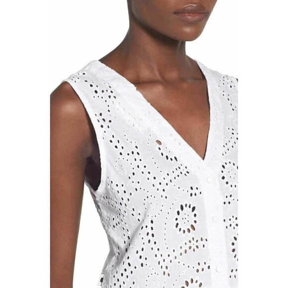 Rhythm Women's White Cotton Jungle Floral Eyelet Sleeveless Tank Top - Picture 11 of 16